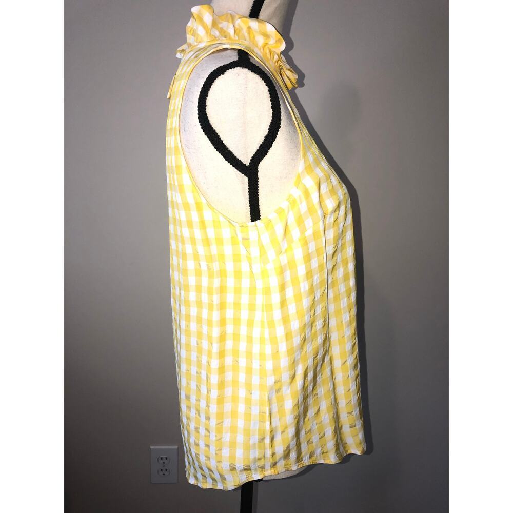 Jcrew Top Yellow Size XS Sleeveless High Neck Gingham Checkered Puckered Summer - Picture 4 of 7